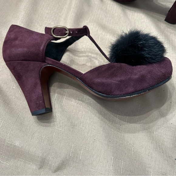 Chie Mihara Burgundy Suede Pompom Platform Heels Sz 7 (37.5) - Picture 6 of 13